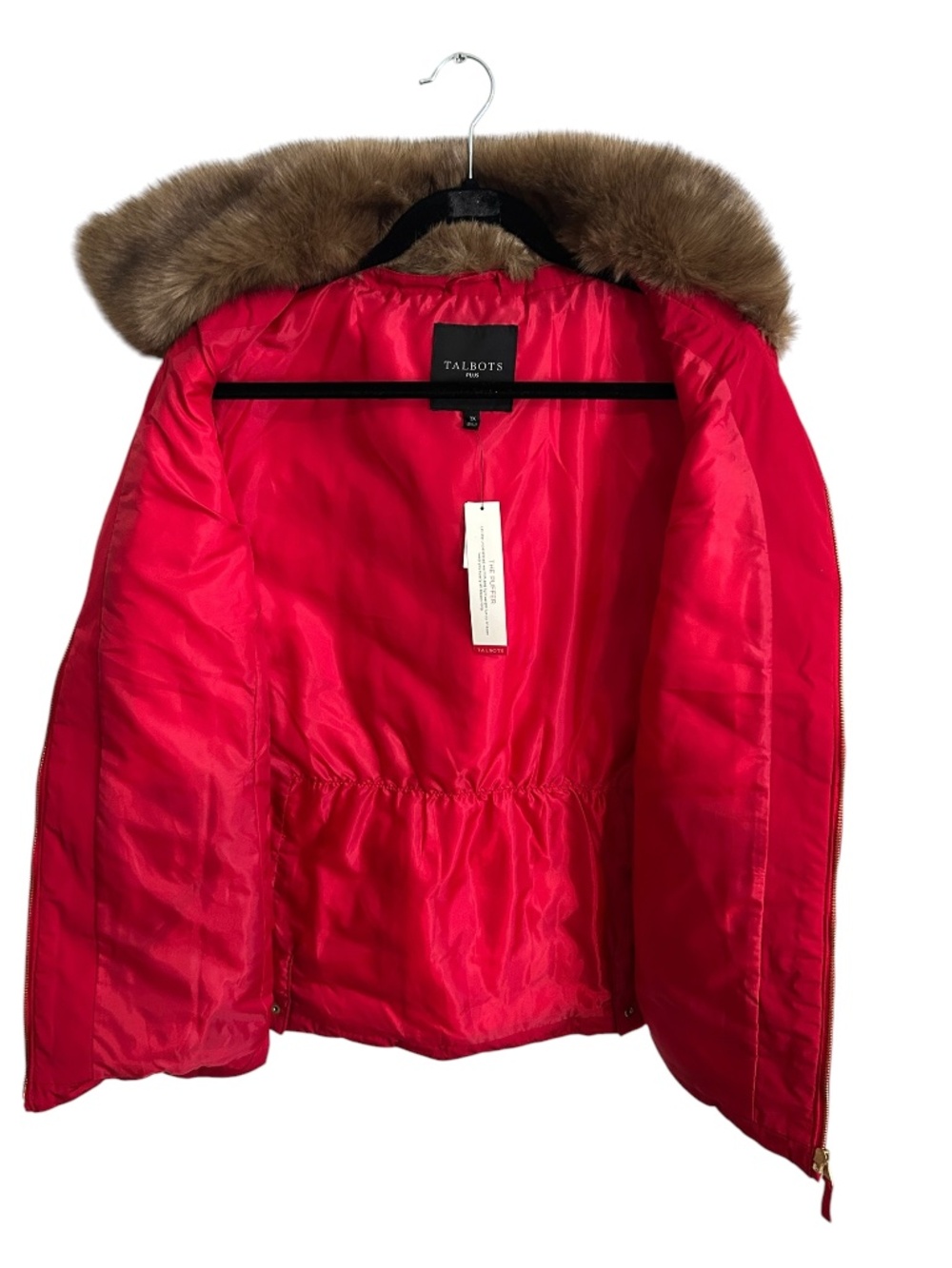 Talbots Faux Fur Collar Down Puffer Vest In Red Size 2XL NWT Full Zipper - Picture 3 of 11